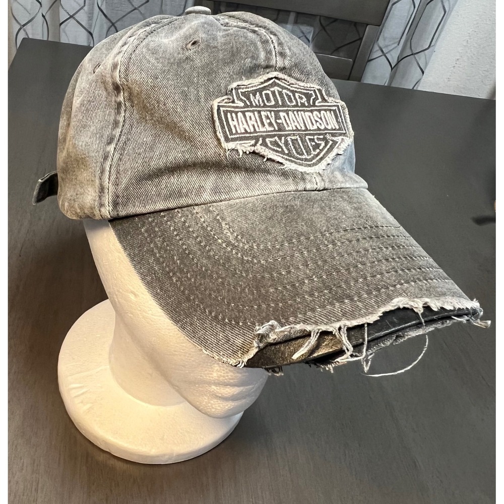 Harley-Davidson Gray Acid Wash Distressed Baseball Cap Adjustable Hat Bar Shield
